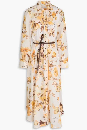 ZIMMERMANN Floral-print ramie midi shirt dress - Orange - 2