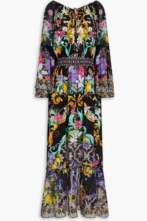 Camilla Embellished floral-print silk crepe de chine and voile maxi dress - - M