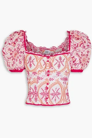 CHARO RUIZ IBIZA Ella embellished broderie anglaise cotton-blend top - Pink - M