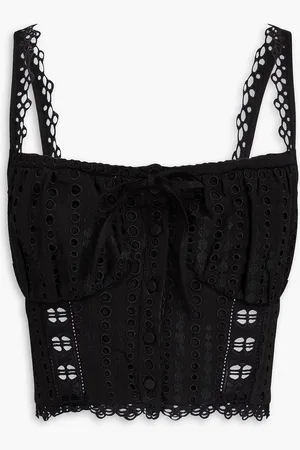 CHARO RUIZ IBIZA Valencia cropped broderie anglaise cotton-blend top - - XS