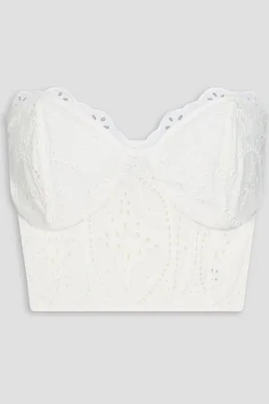CHARO RUIZ IBIZA Lita strapless cropped broderie anglaise cotton-blend top - - M