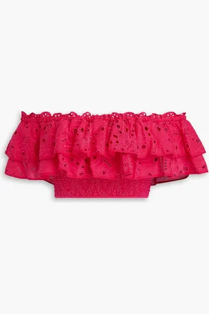 CHARO RUIZ IBIZA Clara cropped off-the-shoulder broderie anglaise cotton-blend top - Pink - L