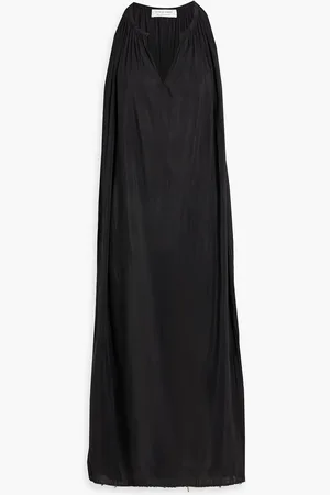 Solid Gathered voile midi dress - - L