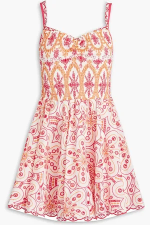 CHARO RUIZ IBIZA Lina shirred broderie anglaise cotton-blend mini dress - Pink - M