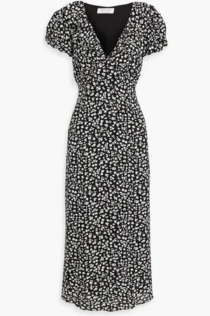 Solid The Calais ruffled floral-print crepe de chine midi dress - - M