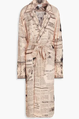Camilla Double-breasted crystal-embellished printed silk crepe de chine coat - - L