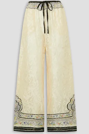 SALONI Venyx Kai printed satin-jacquard wide-leg pants - White - UK 10