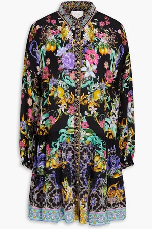 Camilla Crystal-embellished floral-print silk crepe de chine mini shirt dress - - L