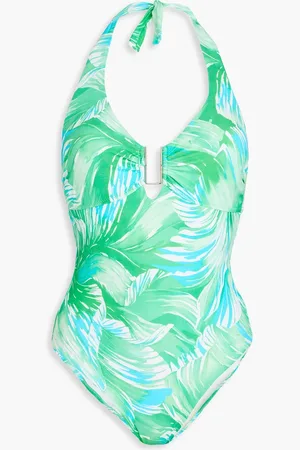 Melissa Odabash Tampa printed halterneck swimsuit - Green - IT 40
