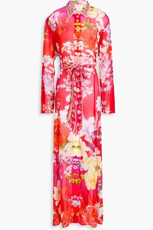 Camilla Crystal-embellished floral-print silk-georgette trench coat - - XS