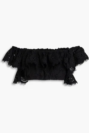 CHARO RUIZ IBIZA Aquila cropped off-the-shoulder broderie anglaise cotton-blend top - - M
