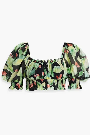 CHARO RUIZ IBIZA Zamora cropped printed cotton-voile top - Green - M