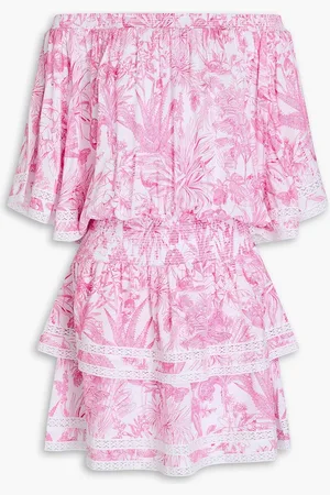 Melissa Odabash Michas off-the-shoulder tiered printed voile mini dress - - M