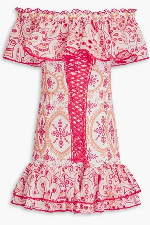 CHARO RUIZ IBIZA Off-the-shoulder broderie anglaise cotton-blend mini dress - Pink - M