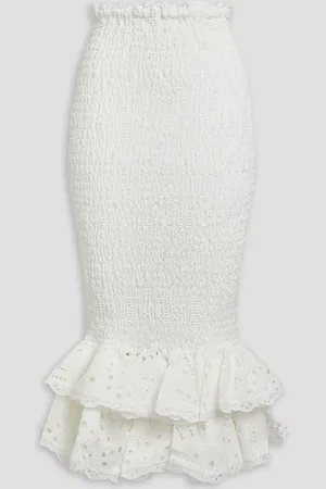 CHARO RUIZ IBIZA Liliana shirred broderie anglaise cotton-blend midi skirt - - L