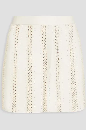 REMAIN Birger Christensen Leather-paneled crochet mini skirt - White - DE 38