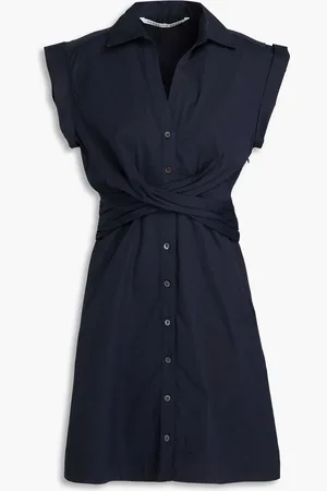 VERONICA BEARD Nagano draped cotton-blend poplin mini shirt dress - Blue - US 8