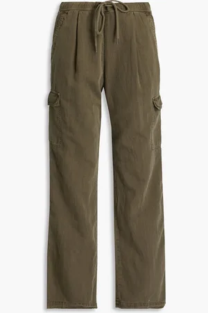 James Perse Pleated cotton and linen-blend cargo pants - Green - 0
