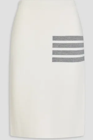 Thom Browne Striped waffle-knit wool-blend pencil skirt - White - IT 38