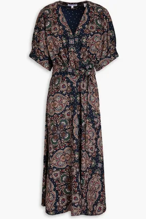 VERONICA BEARD Wyatt wrap-effect printed crepe midi dress - Blue - US 8