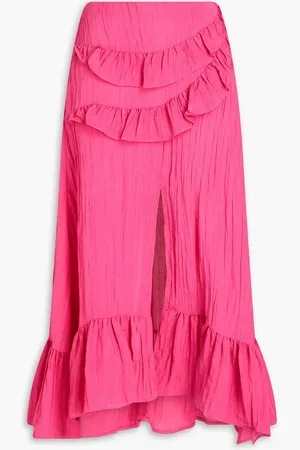 Maje Ruffled crepon midi skirt - Pink - FR 36