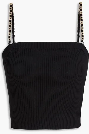 Maje Cropped embellished ribbed-knit top - - 3
