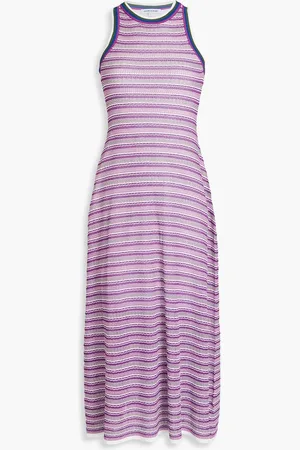 VERONICA BEARD Sivan striped crochet-knit midi dress - Purple - XS