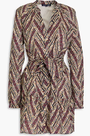 VERONICA BEARD Georgia belted printed cotton-mousseline mini shirt dress - - US 10