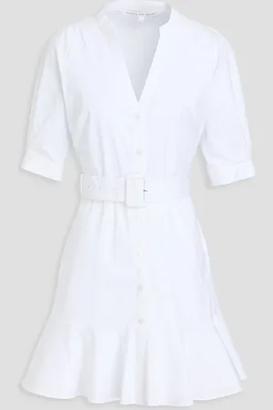 VERONICA BEARD Molly belted cotton-blend poplin mini shirt dress - - US 12