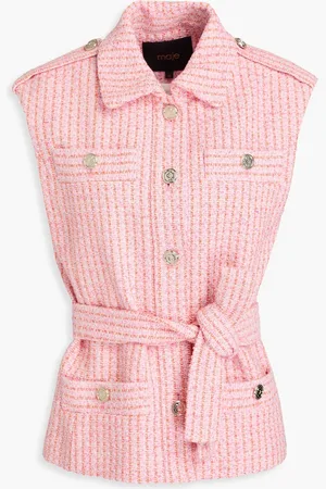 Maje Belted metallic cotton-blend tweed vest - Pink - FR 38