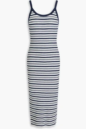 James Perse Striped ribbed linen-blend midi dress - Blue - 1