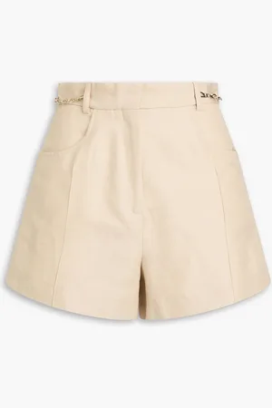 Maje Chain-embellished linen and cotton-blend canvas shorts - Neutral - FR 36