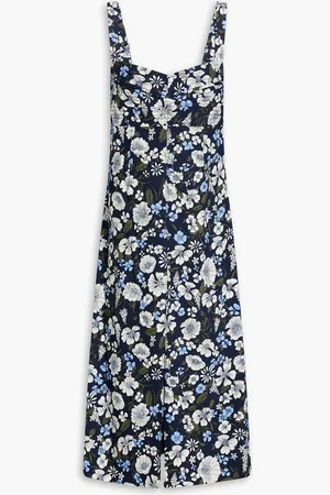 VERONICA BEARD Colleen floral-print linen-blend midi dress - Blue - US 10