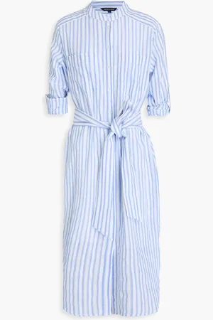 VERONICA BEARD Bianca belted striped cotton-jacquard midi shirt dress - Blue - XS
