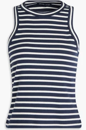 VERONICA BEARD Jordyn striped ribbed stretch-Pima cotton jersey tank - Blue - XXS