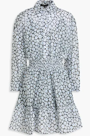 Maje Flared floral-print tulle mini shirt dress - Blue - FR 36