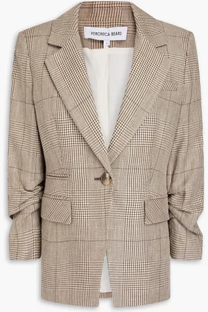 VERONICA BEARD Battista Prince of Wales checked linen and cotton-blend blazer - Neutral - US 10