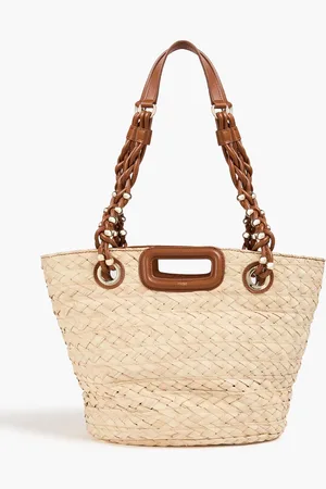 Maje Leather-trimmed straw tote - Neutral - OneSize