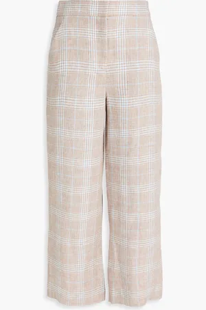 VERONICA BEARD Brixton cropped Prince of Wales checked linen wide-leg pants - Neutral - US 0