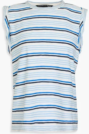 VERONICA BEARD Dree striped Pima cotton-jersey top - Blue - XS