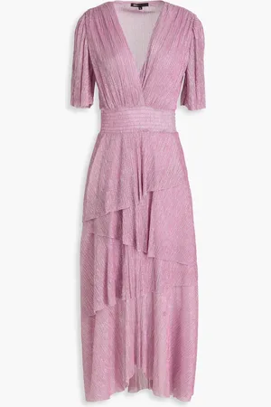 Maje Metallic plissé-tulle midi dress - Purple - FR 40