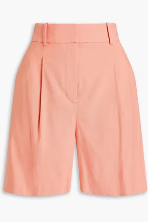 VERONICA BEARD Noemi pleated linen-blend shorts - Orange - US 0