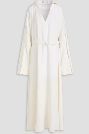 PALMER / HARDING Integrity belted Lyocell and linen-blend twill maxi dress - White - UK 10