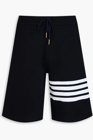 Thom Browne Striped waffle-knit cotton drawstring shorts - Blue - 1