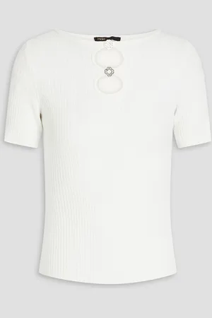 Maje Embellished cutout ribbed-knit top - - 3