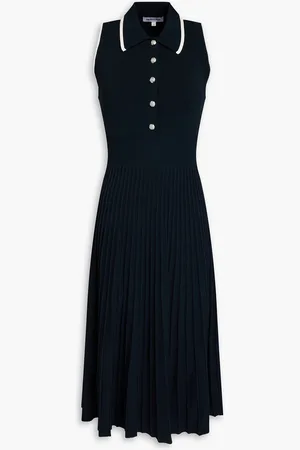 VERONICA BEARD Meralda pleated knitted midi dress - Blue - XL