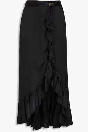 Maje Ruffled satin midi skirt - - FR 40
