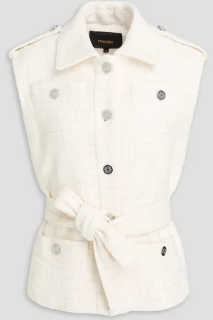 Maje Metallic checked cotton-blend bouclé-tweed vest - White - FR 42