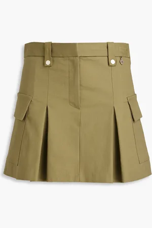 Maje Pleated cotton-blend twill mini skirt - Green - FR 36