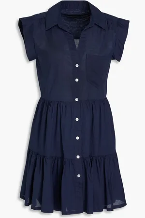VERONICA BEARD Trisha tiered cotton-poplin mini shirt dress - Blue - XS